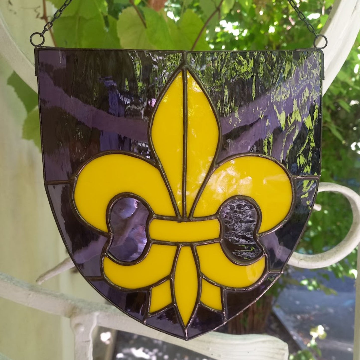 Yellow Fleur de Lis Stained Glass Panel