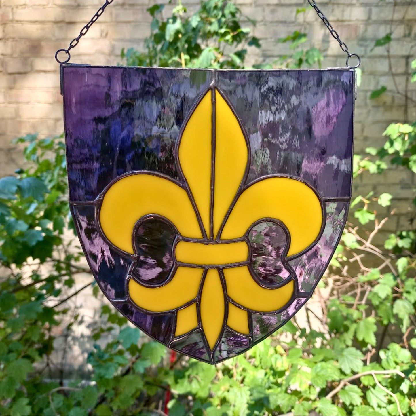 Yellow Fleur de Lis Stained Glass Panel