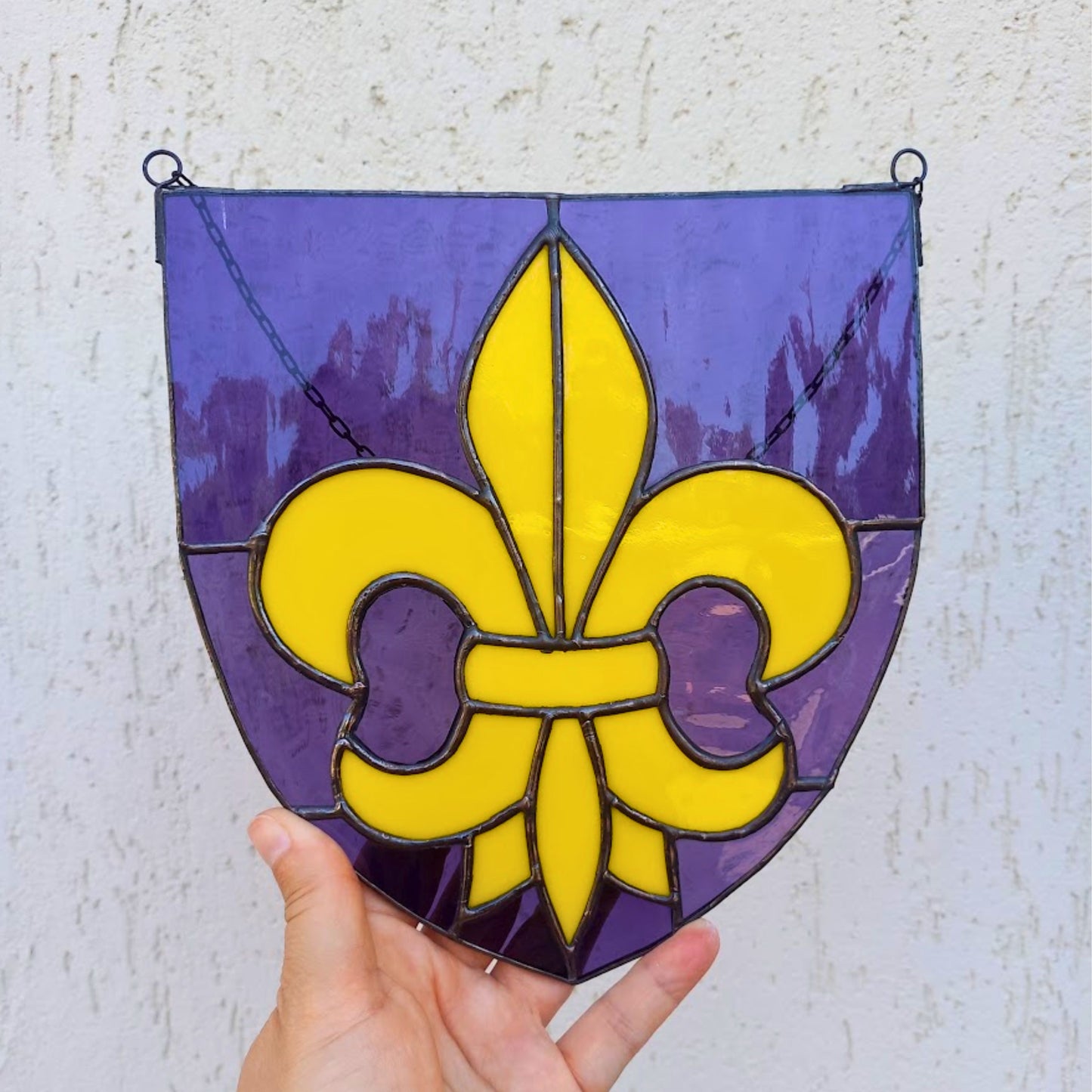 Yellow Fleur de Lis Stained Glass Panel