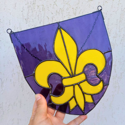 Yellow Fleur de Lis Stained Glass Panel