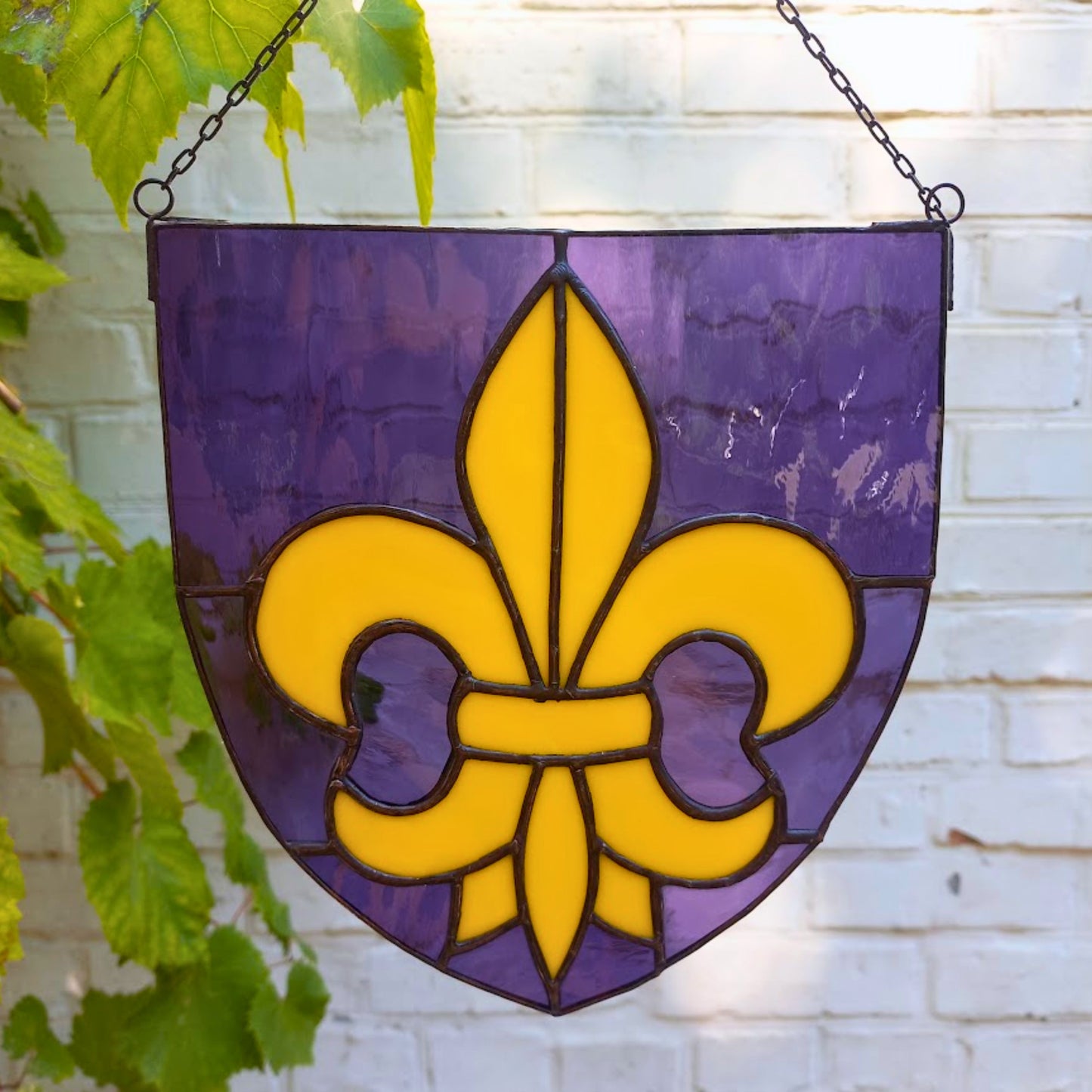Yellow Fleur de Lis Stained Glass Panel