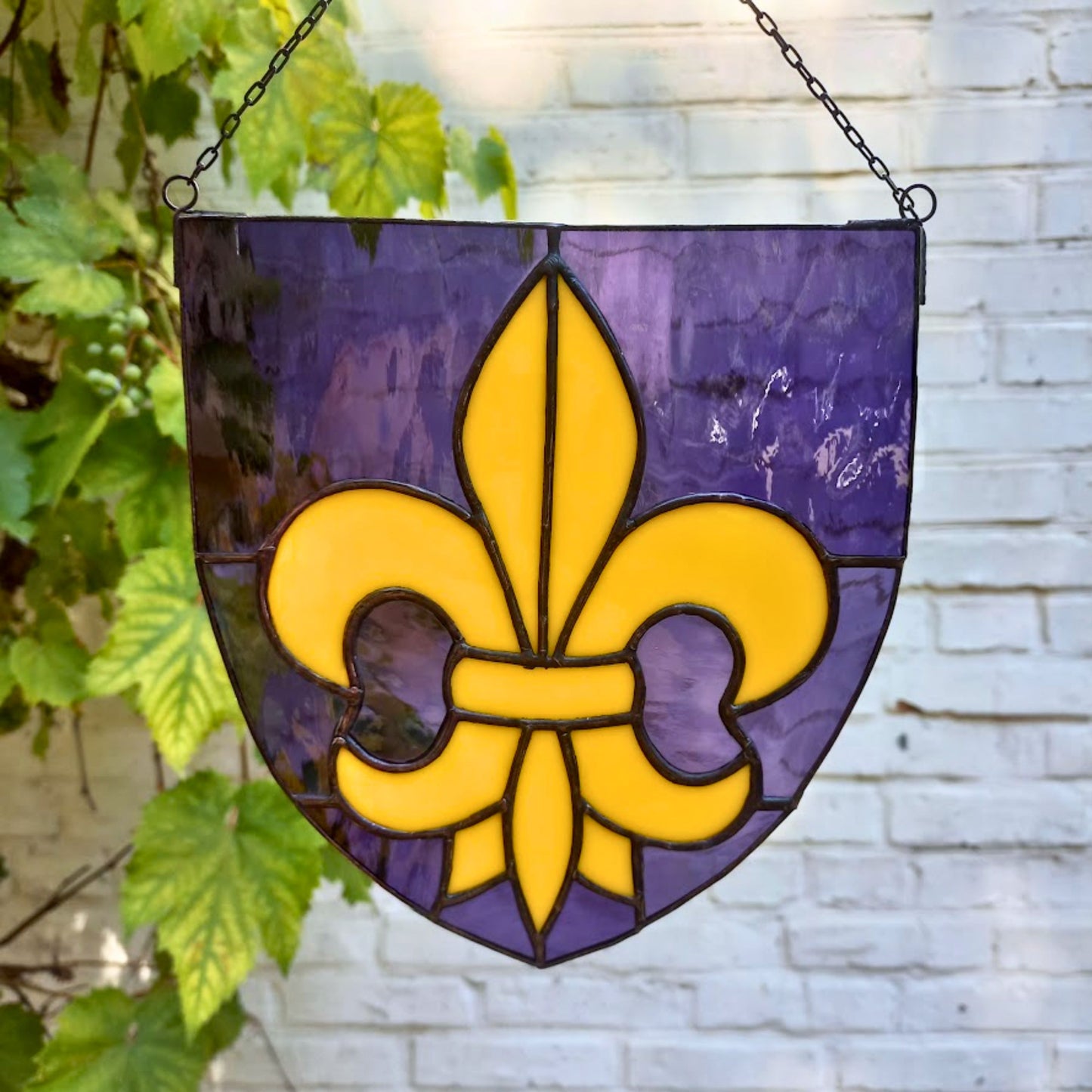 Yellow Fleur de Lis Stained Glass Panel