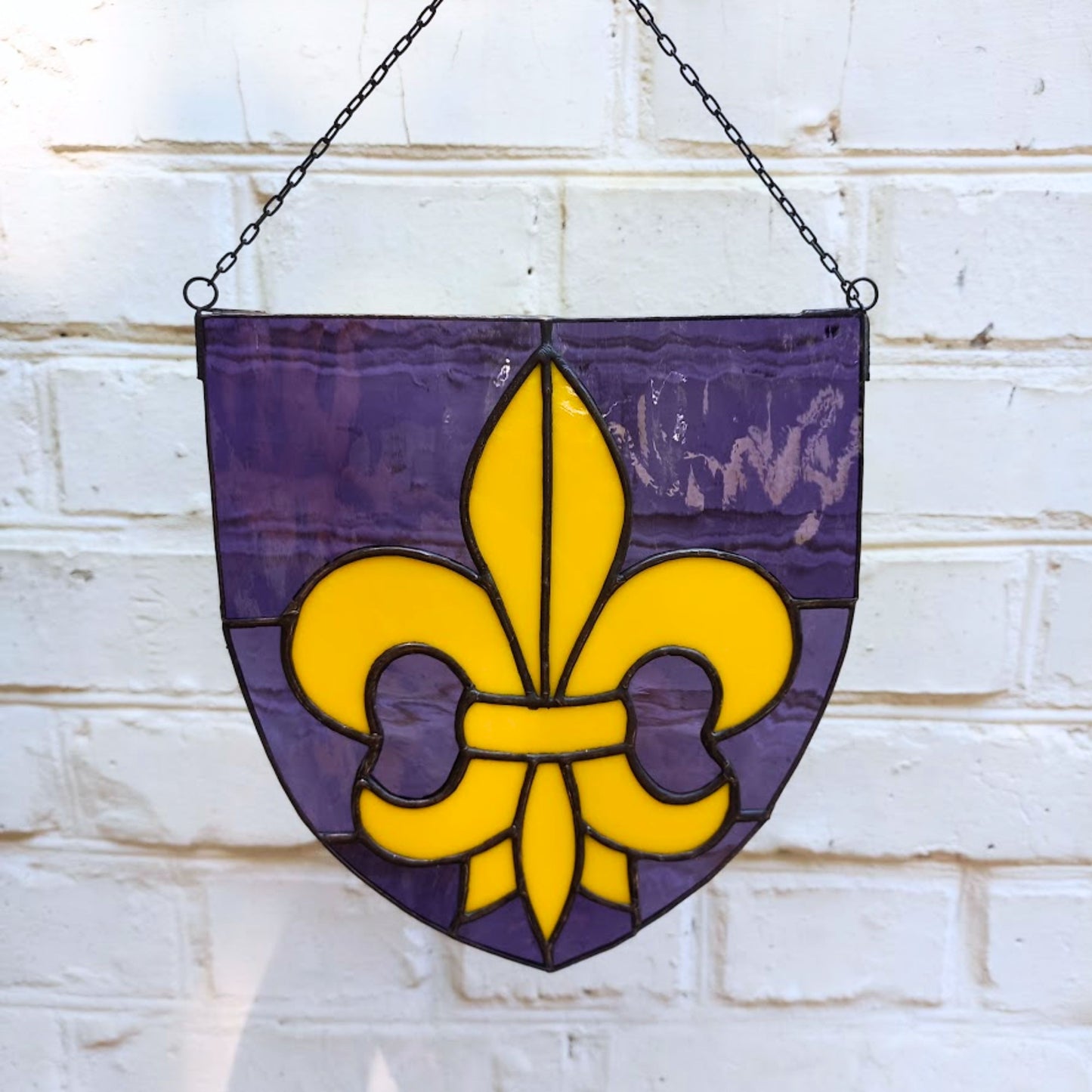Yellow Fleur de Lis Stained Glass Panel