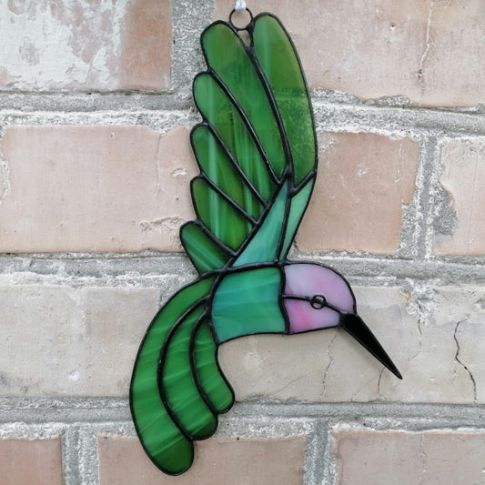 Flying Hummingbird Stained Glass Suncatcher