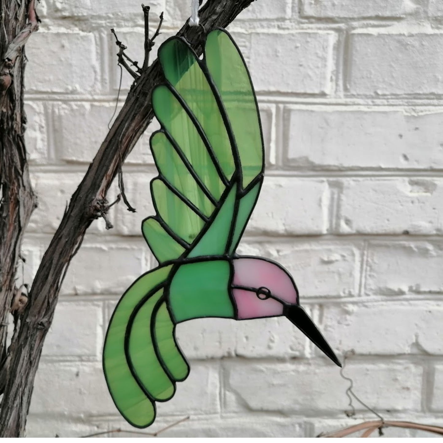 Flying Hummingbird Stained Glass Suncatcher