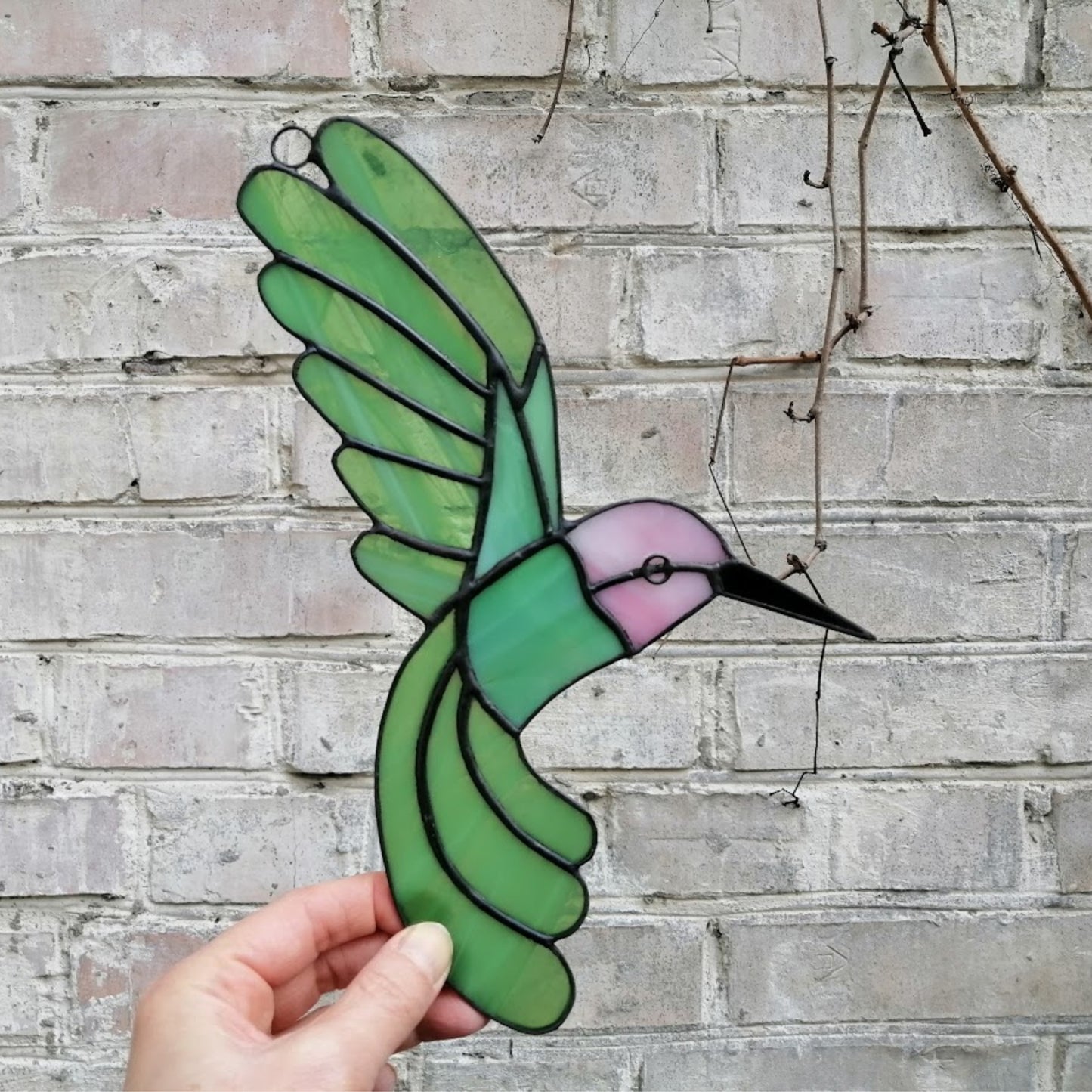 Flying Hummingbird Stained Glass Suncatcher