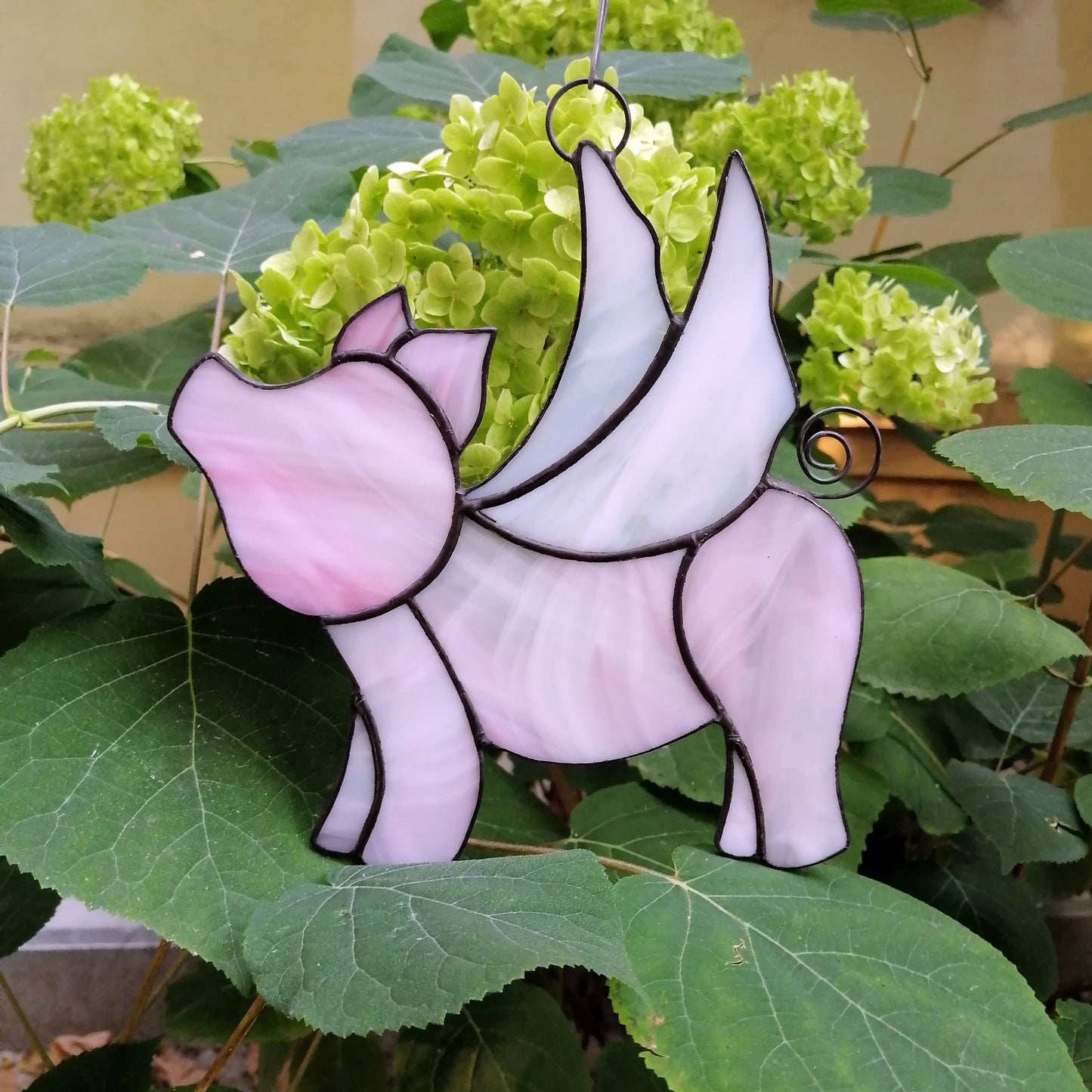 Cute Pink Flying Pig Stained Glass Suncatcher