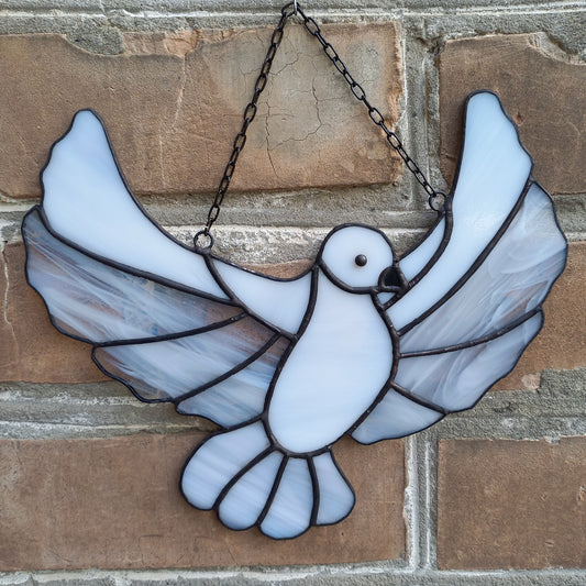 Flying White Dove Stained Glass Suncatcher