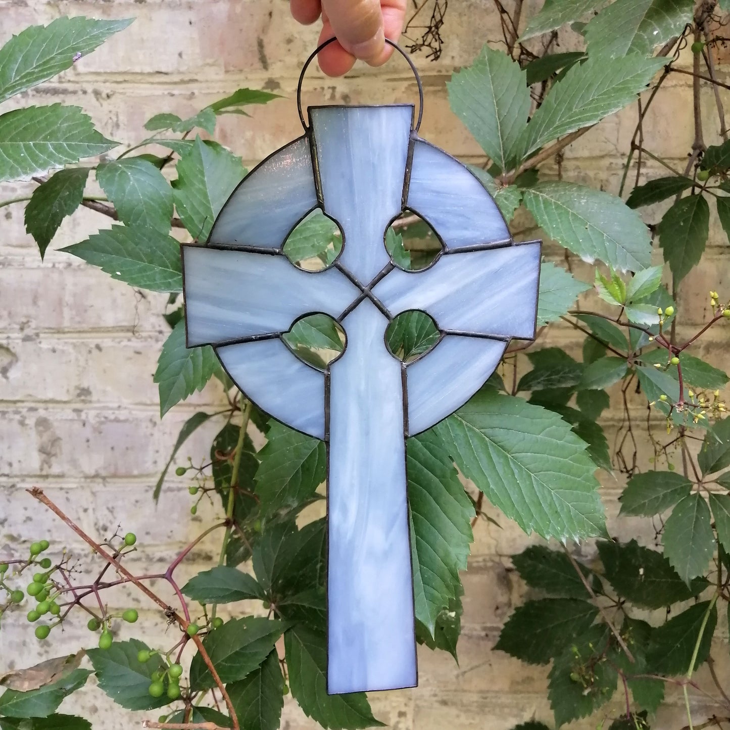 Ornate Celtic Cross Stained Glass Suncatcher