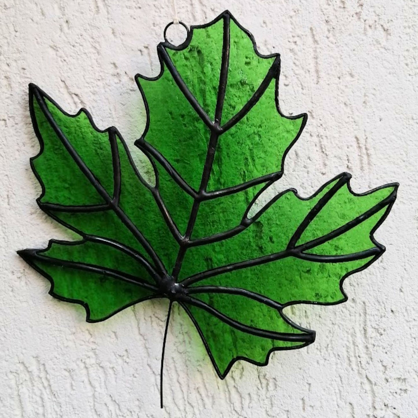 Green Maple Leaf Stained Glass Suncatcher