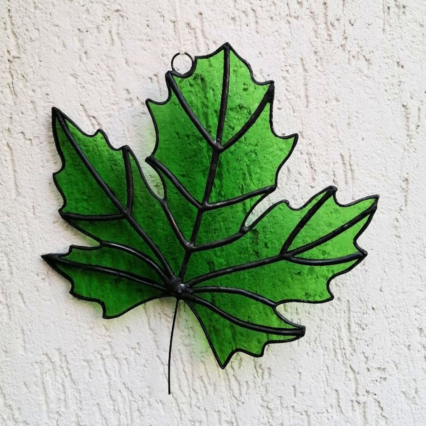 Green Maple Leaf Stained Glass Suncatcher