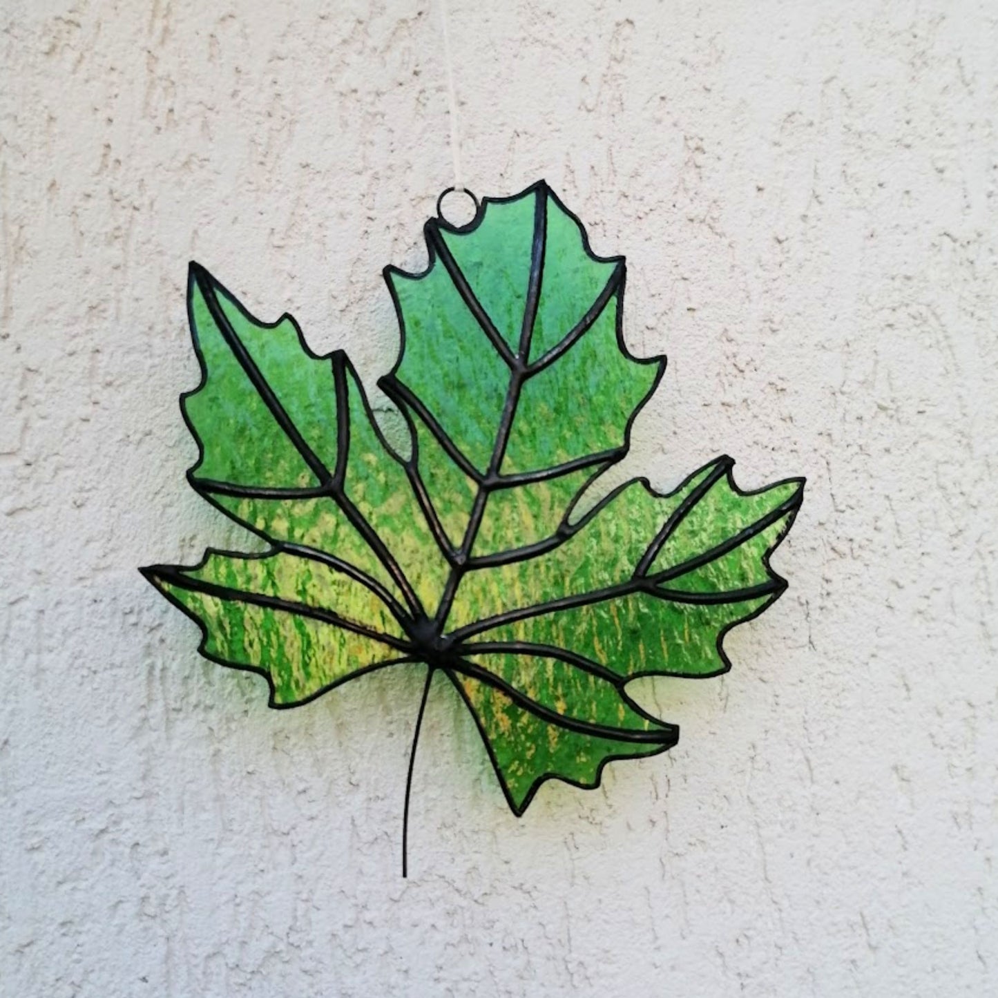 Green Maple Leaf Stained Glass Suncatcher