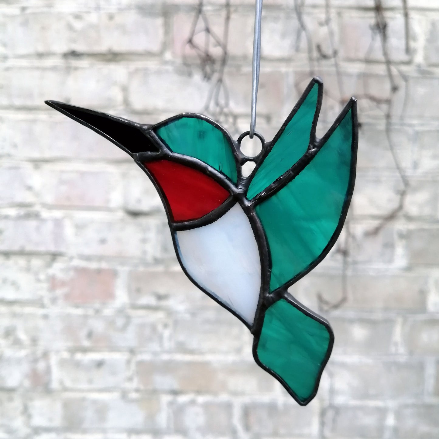 Ruby Throated Hummingbird Stained Glass Suncatcher