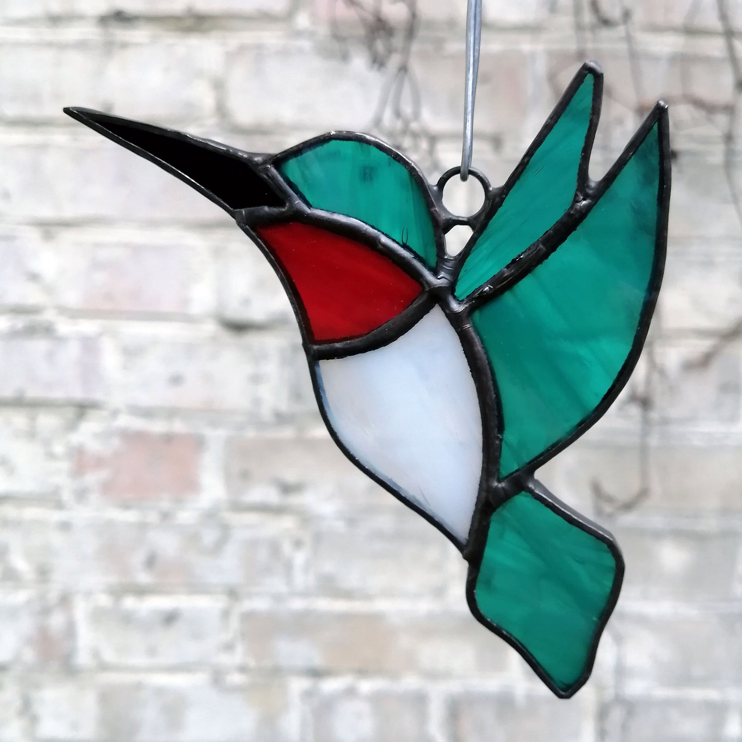 Ruby Throated Hummingbird Stained Glass Suncatcher