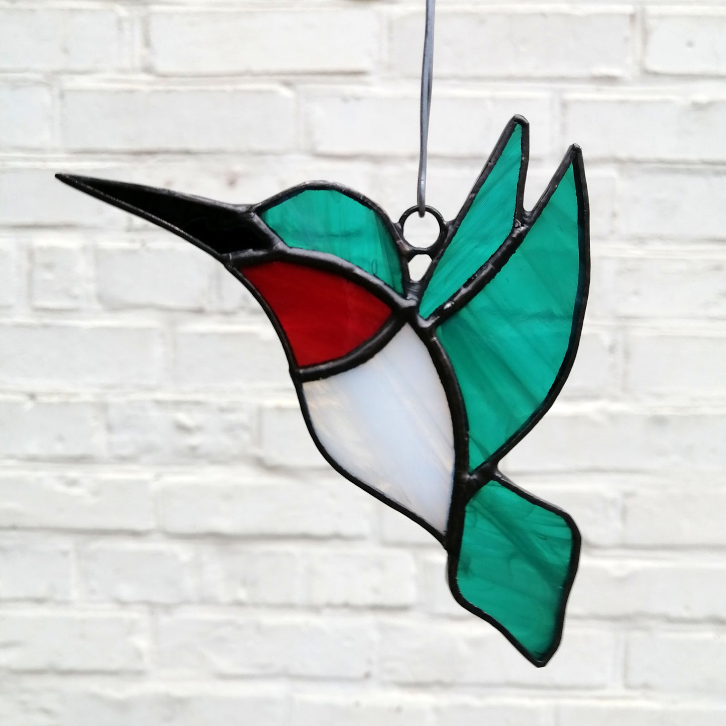 Ruby Throated Hummingbird Stained Glass Suncatcher