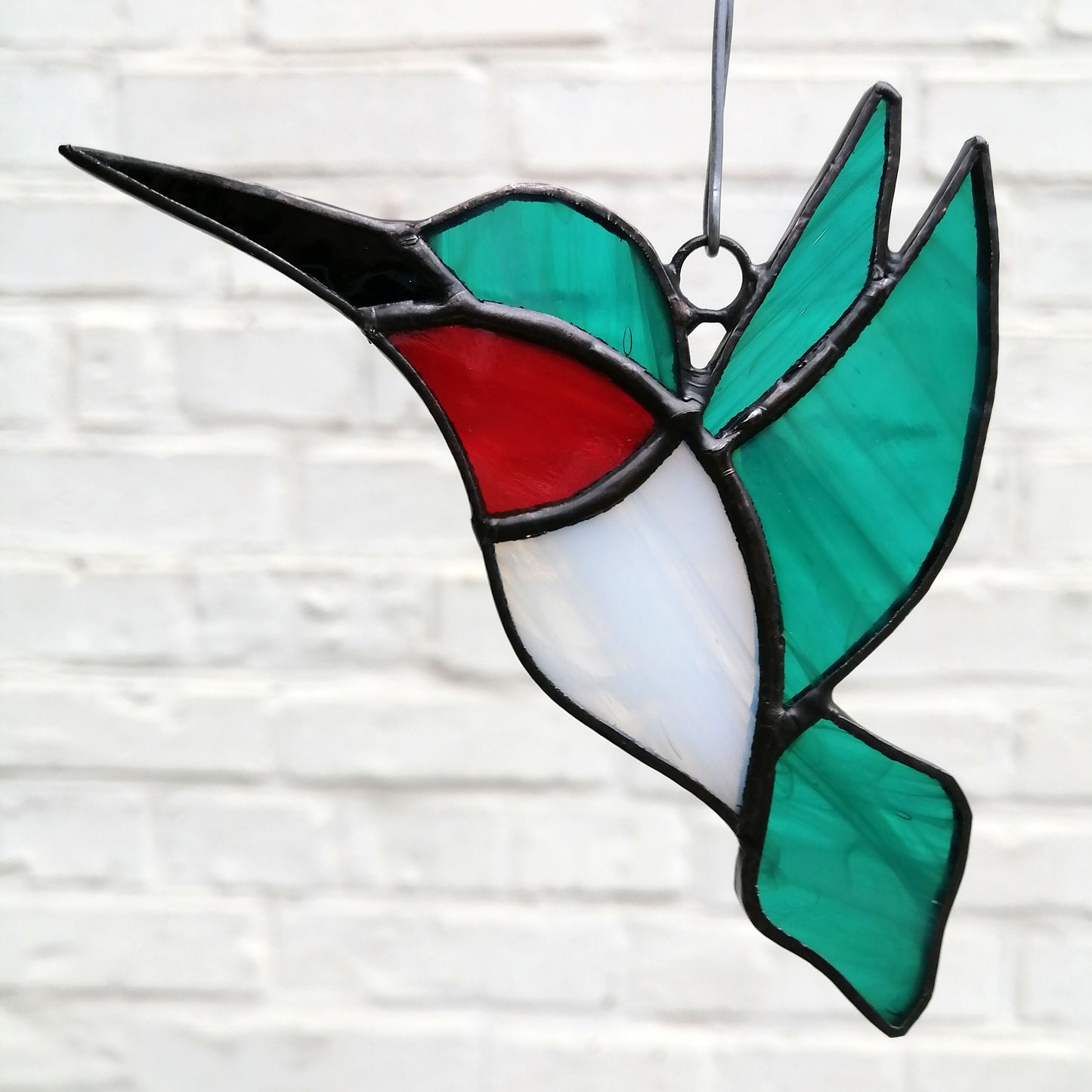 Ruby Throated Hummingbird Stained Glass Suncatcher