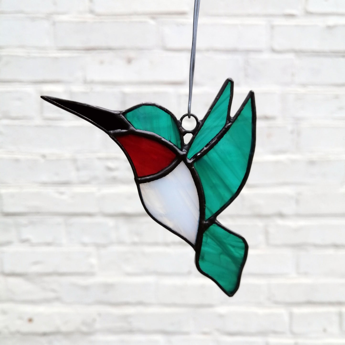 Ruby Throated Hummingbird Stained Glass Suncatcher