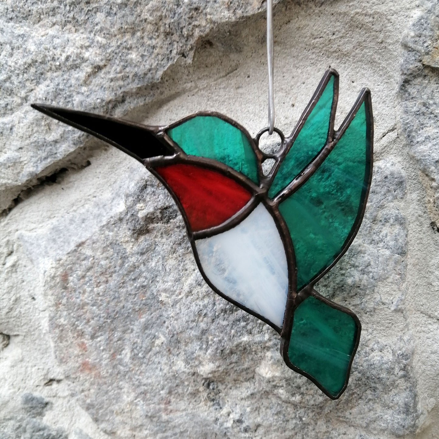 Ruby Throated Hummingbird Stained Glass Suncatcher