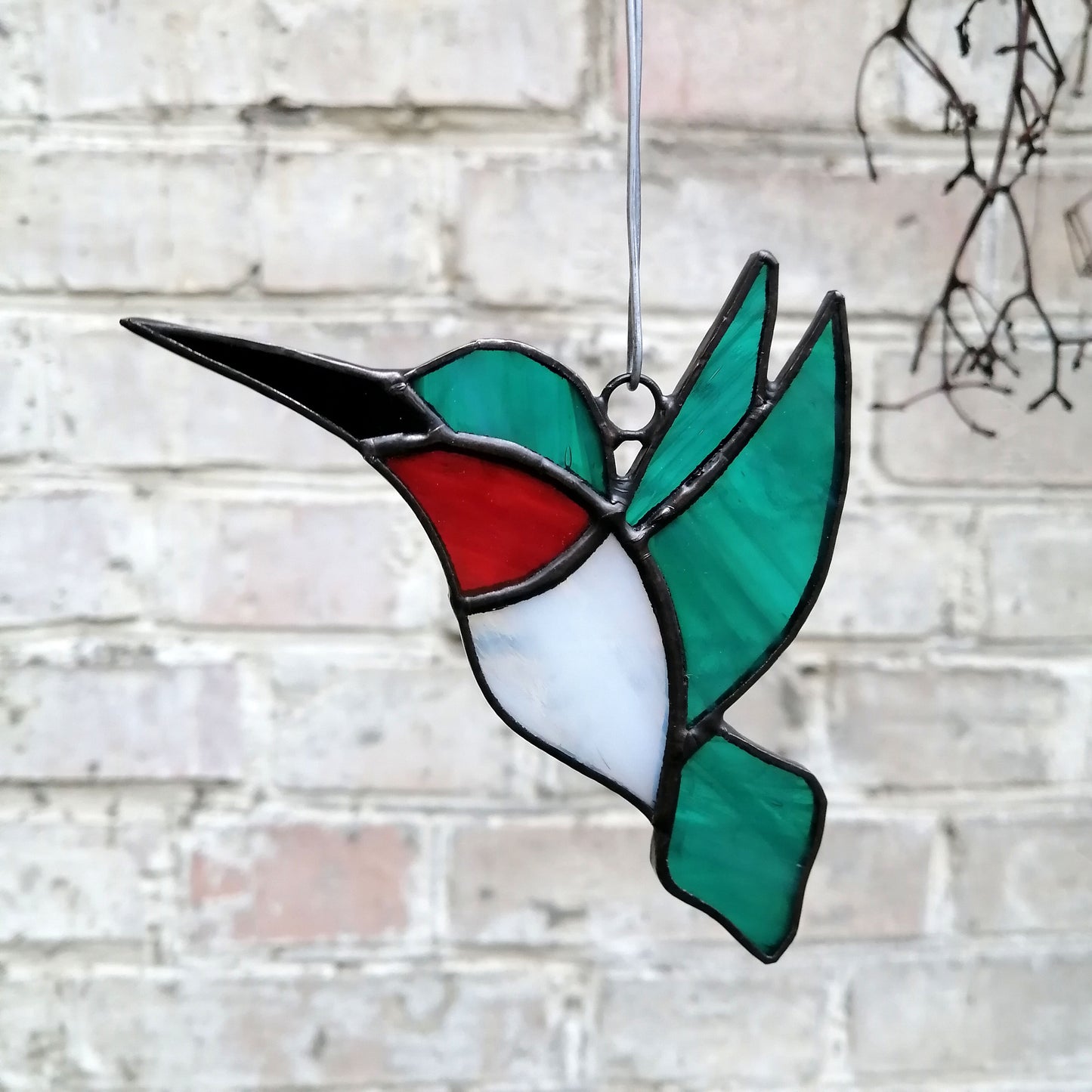 Ruby Throated Hummingbird Stained Glass Suncatcher