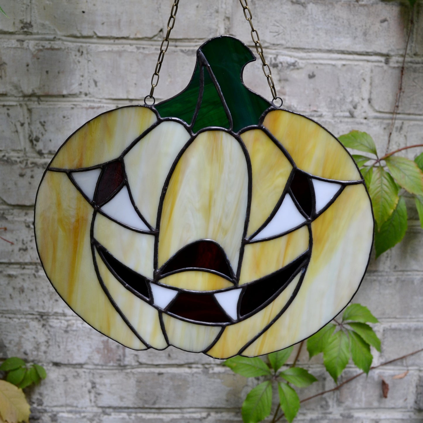 Jack O Lantern Halloween Stained Glass Panel