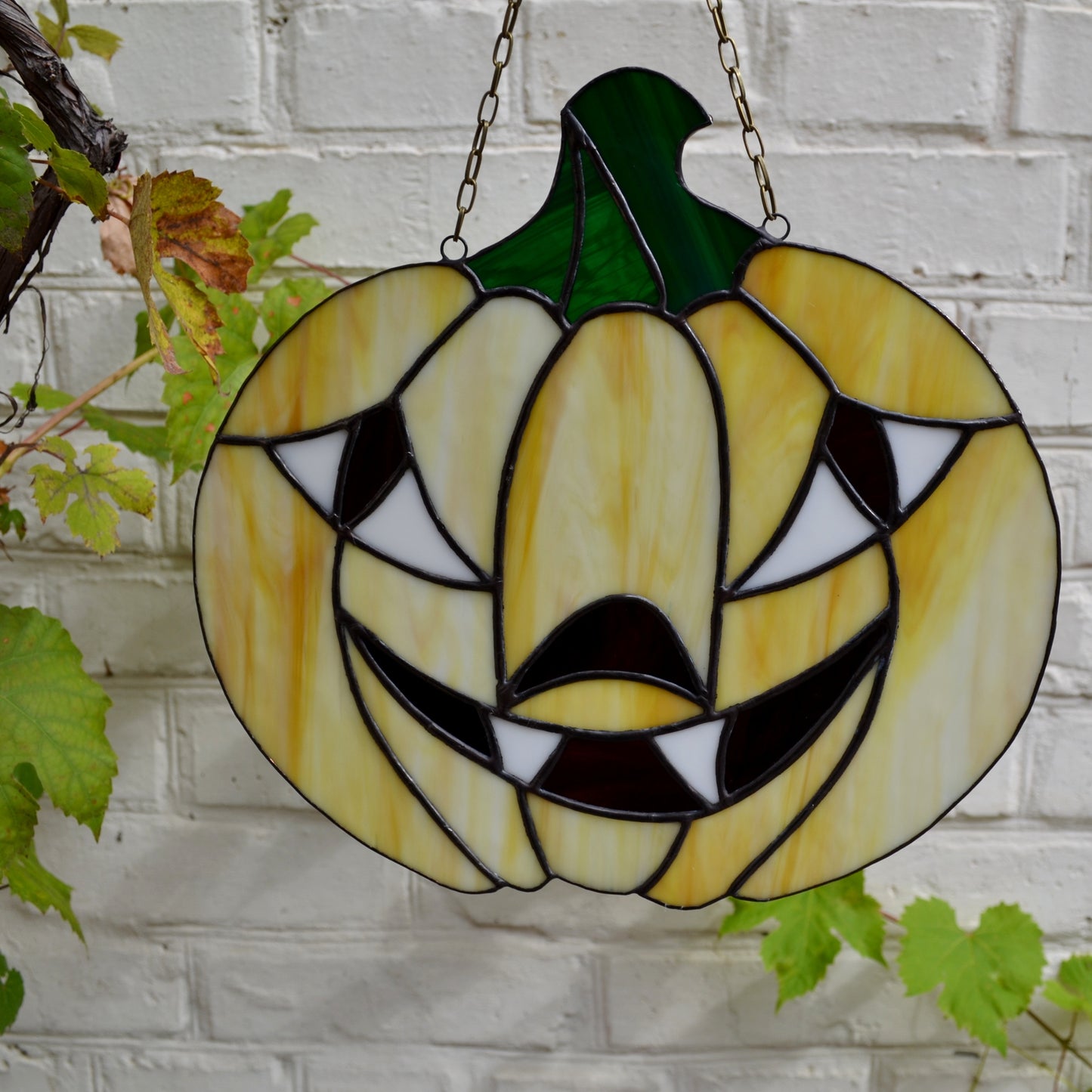 Jack O Lantern Halloween Stained Glass Panel