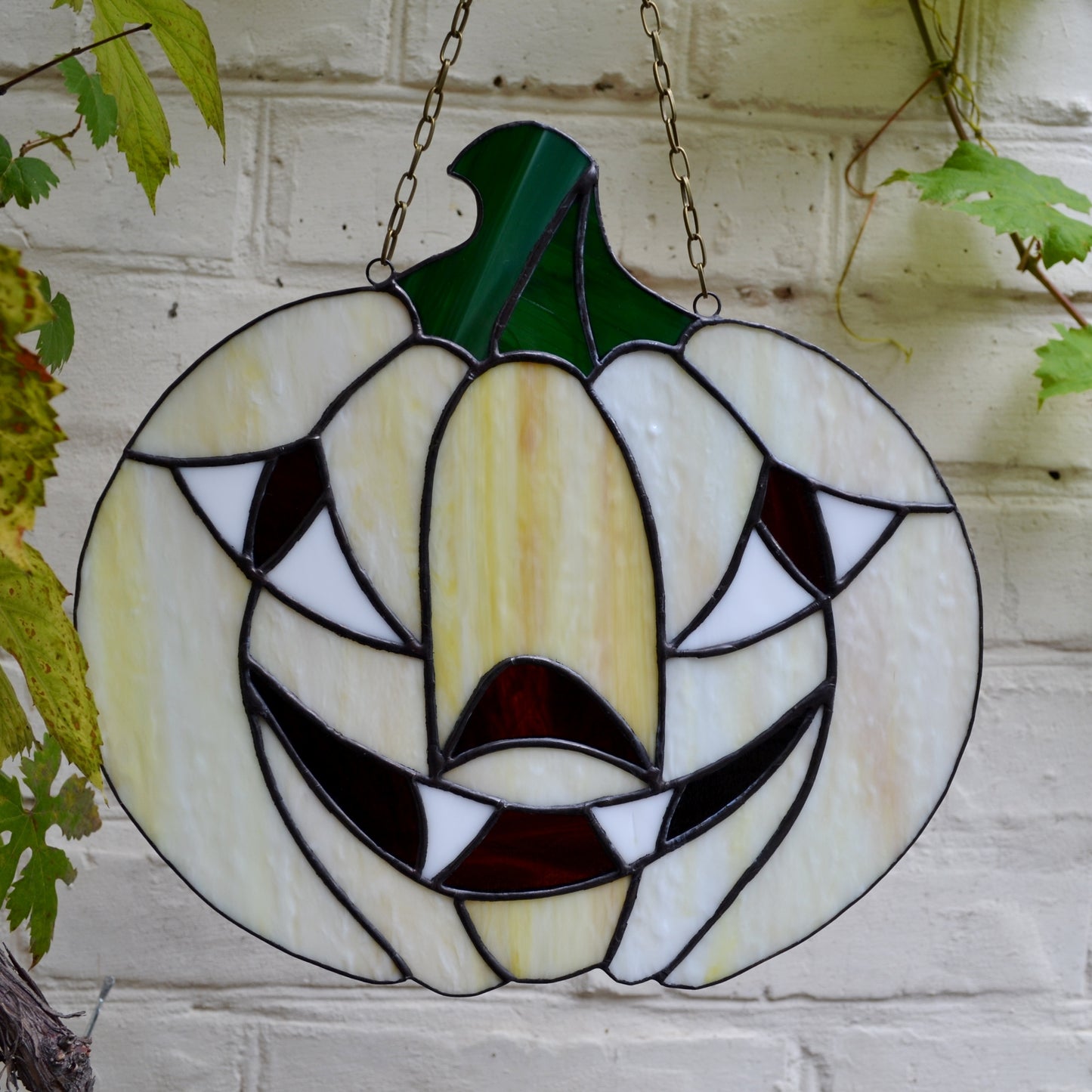 Jack O Lantern Halloween Stained Glass Panel