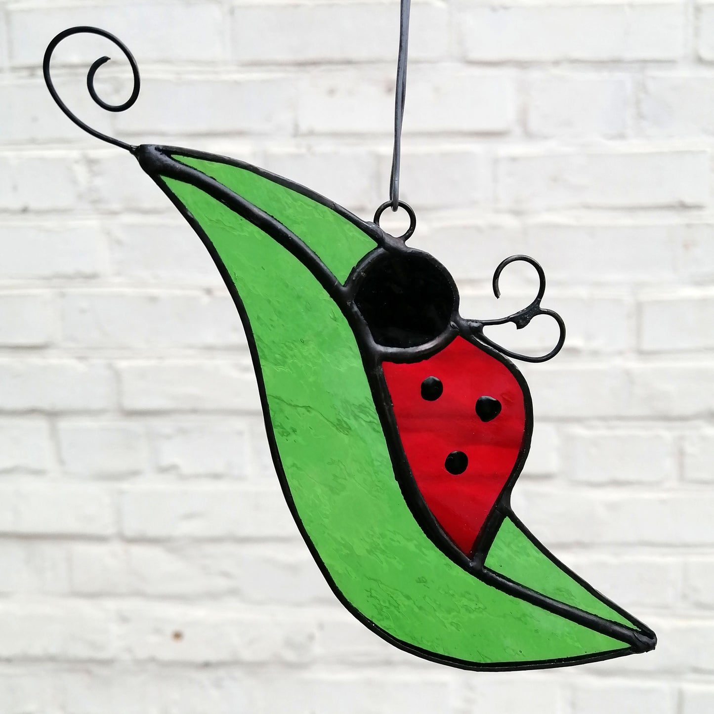 Ladybug on a Leaf Stained Glass Suncatcher