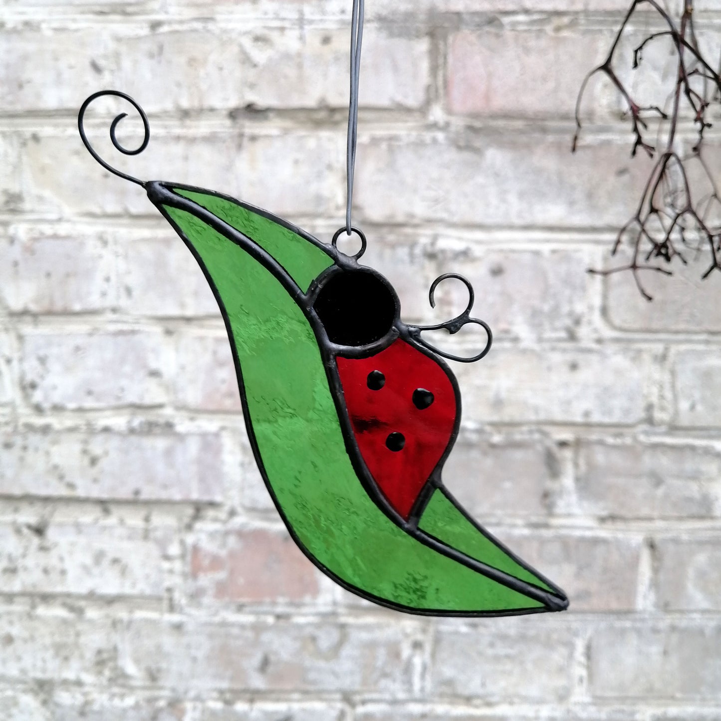 Ladybug on a Leaf Stained Glass Suncatcher