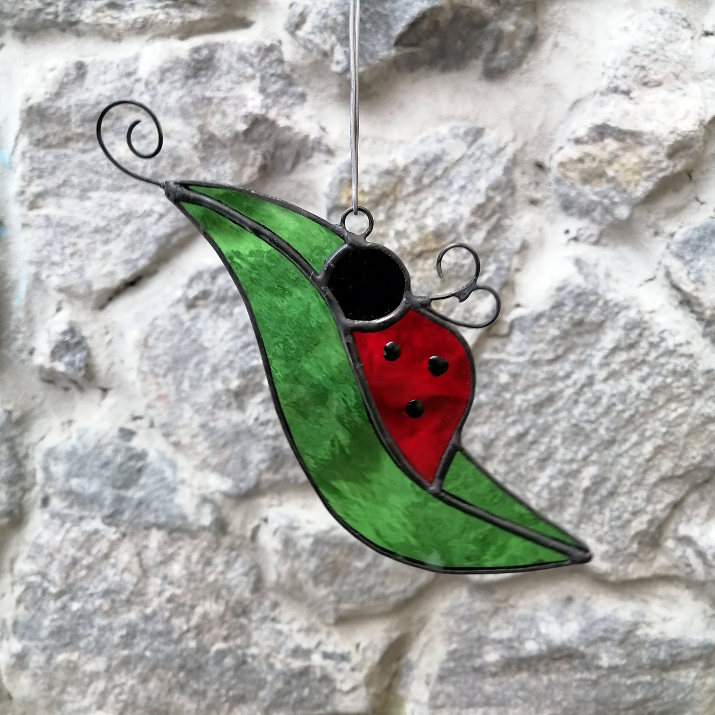 Ladybug on a Leaf Stained Glass Suncatcher