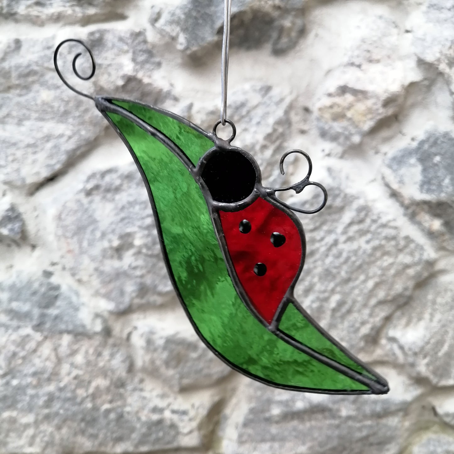 Ladybug on a Leaf Stained Glass Suncatcher