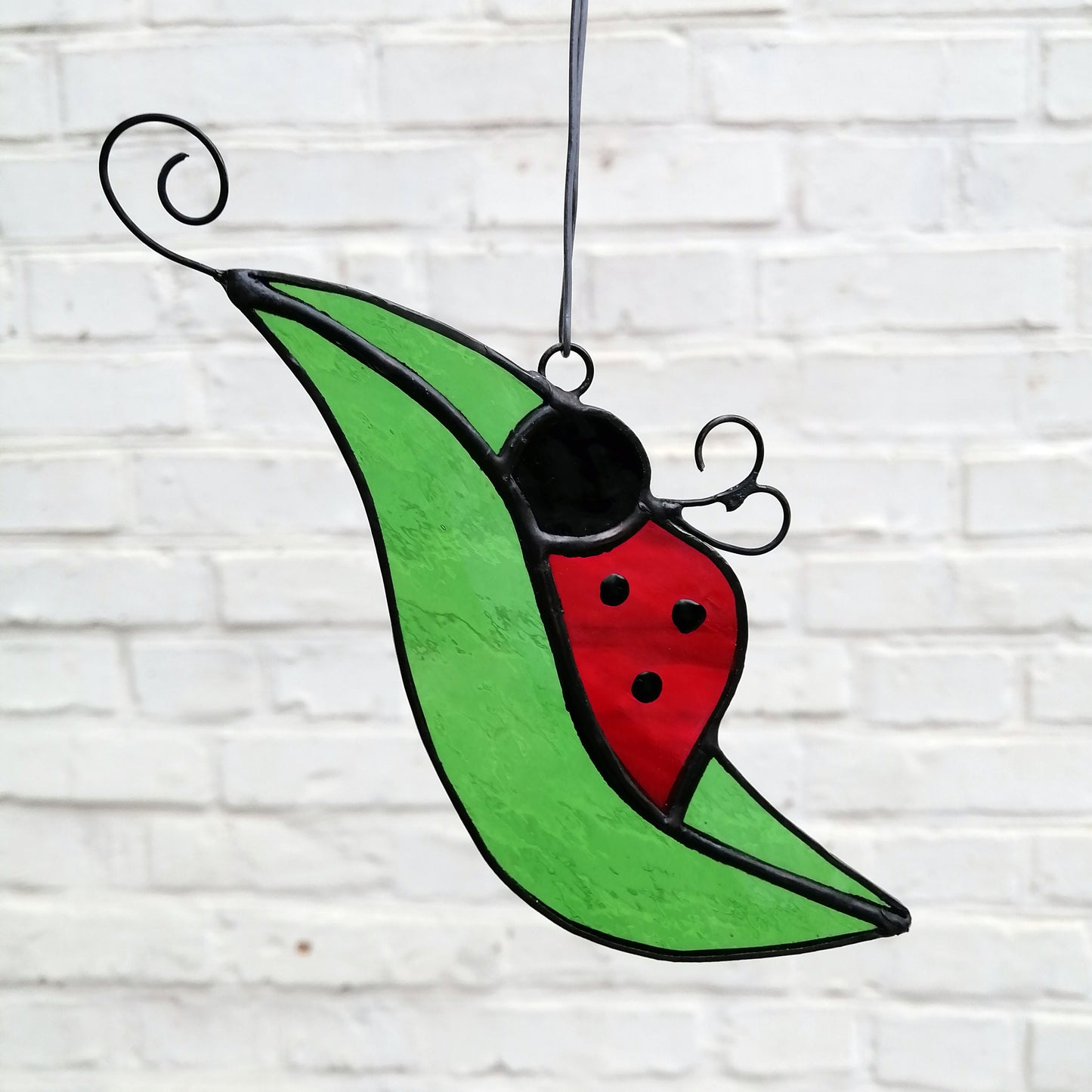 Ladybug on a Leaf Stained Glass Suncatcher