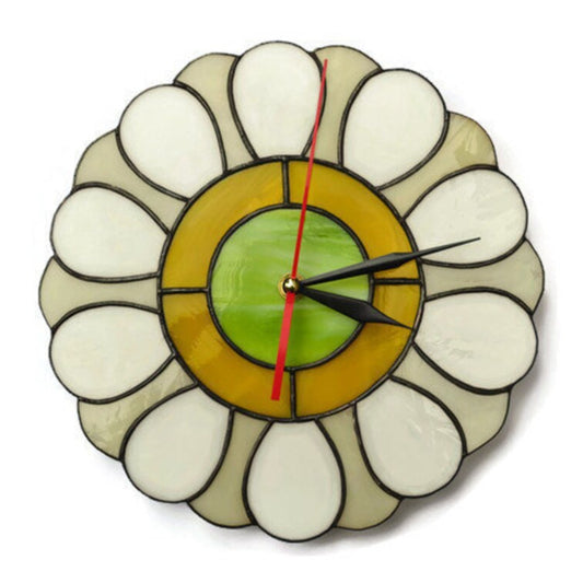 Mid Century Modern Daisy Stained Glass Wall Clock