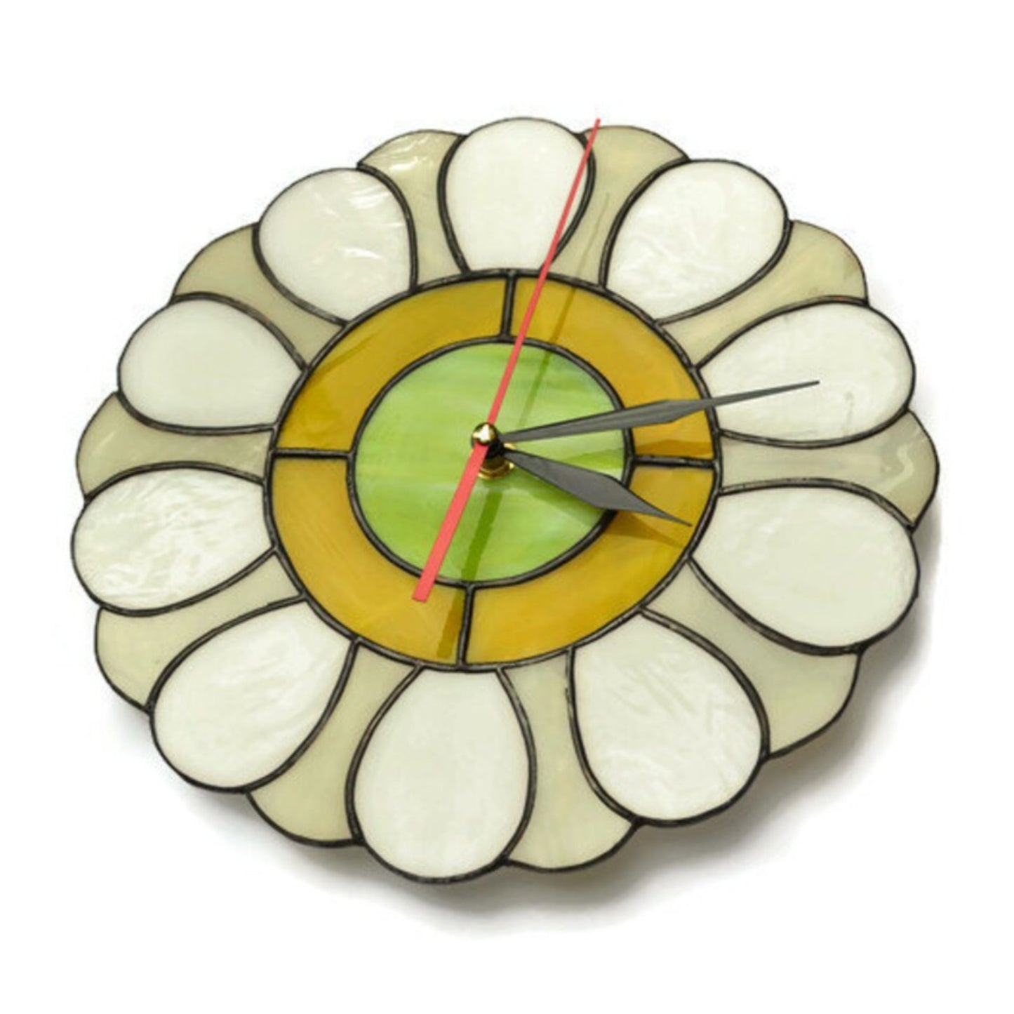 Mid Century Modern Daisy Stained Glass Wall Clock