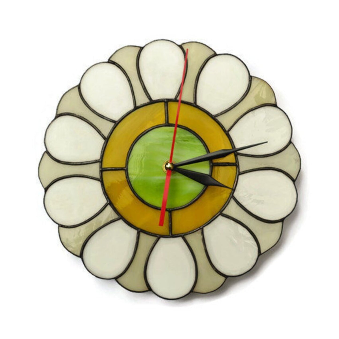 Mid Century Modern Daisy Stained Glass Wall Clock