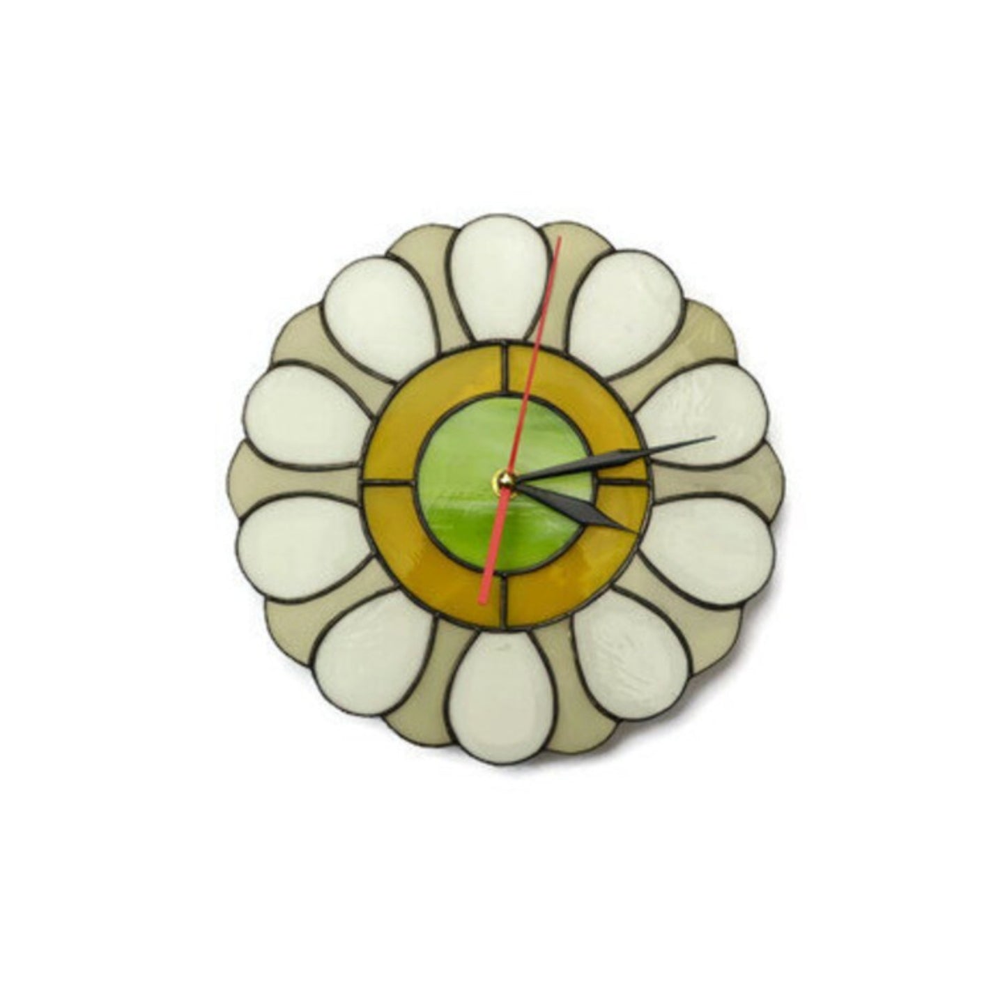 Mid Century Modern Daisy Stained Glass Wall Clock