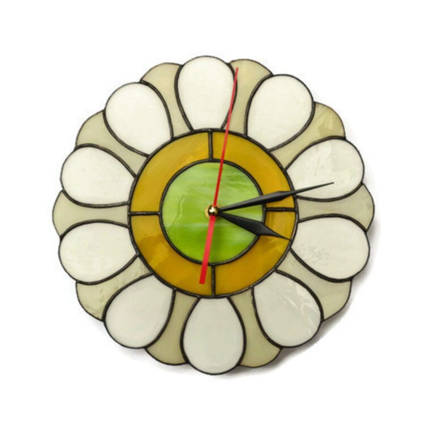 Mid Century Modern Daisy Stained Glass Wall Clock