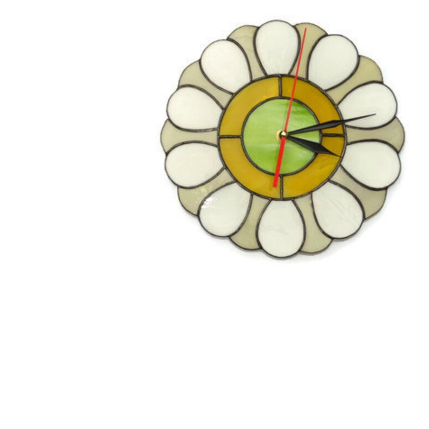 Mid Century Modern Daisy Stained Glass Wall Clock