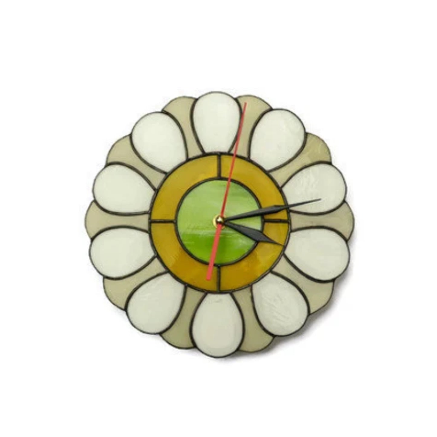 Mid Century Modern Daisy Stained Glass Wall Clock