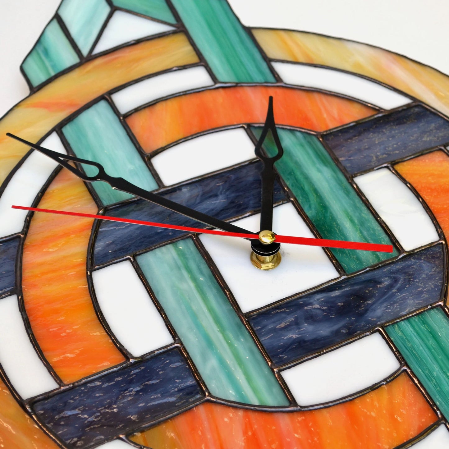 Large Colorful Mid Century Modern Stained Glass Wall Clock 17 Inch