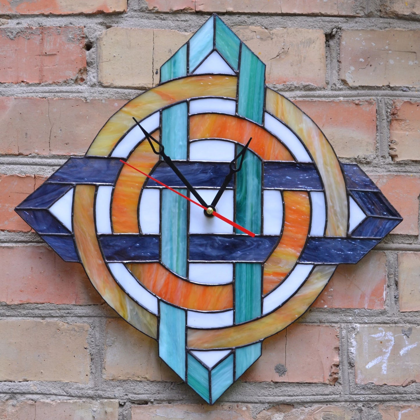 Large Colorful Mid Century Modern Stained Glass Wall Clock 17 Inch