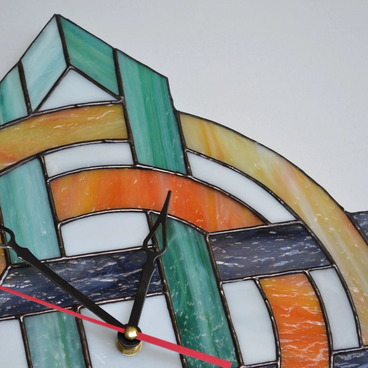 Large Colorful Mid Century Modern Stained Glass Wall Clock 17 Inch