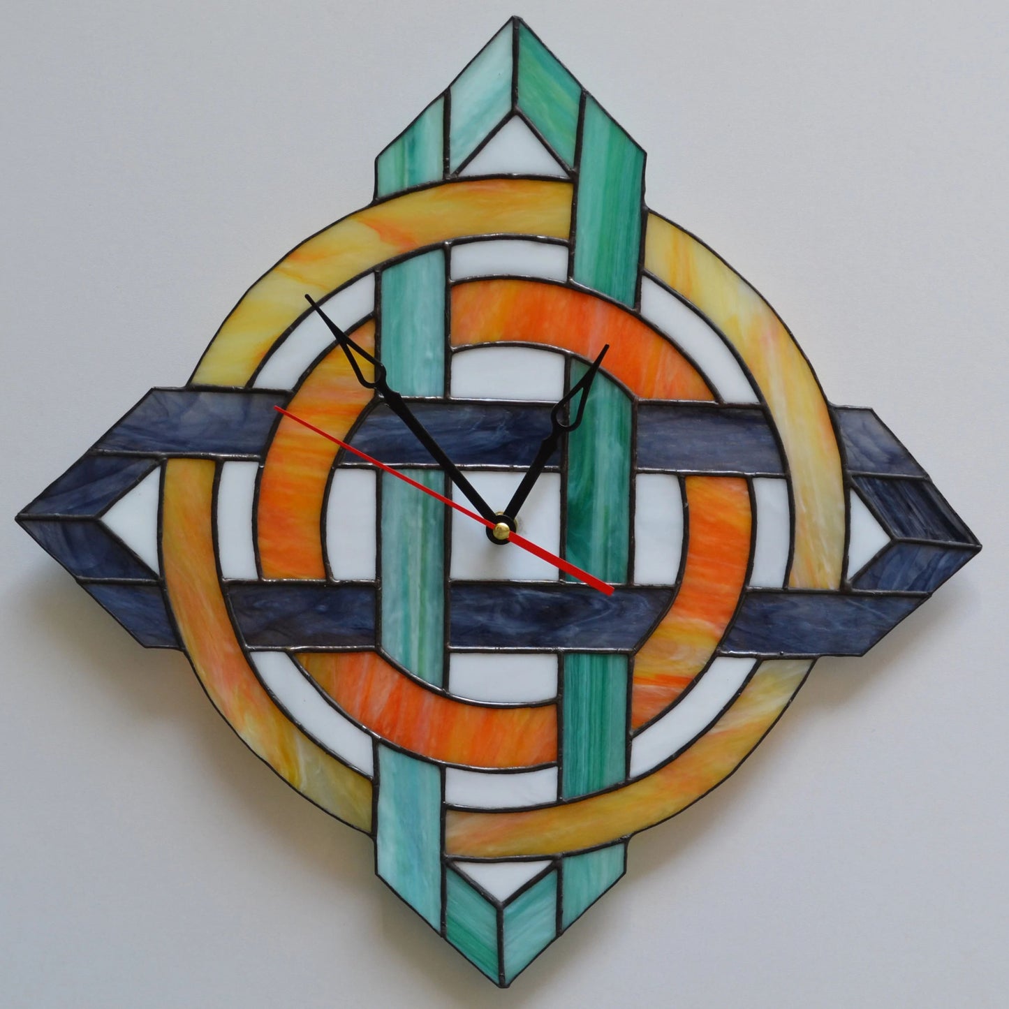 Large Colorful Mid Century Modern Stained Glass Wall Clock 17 Inch