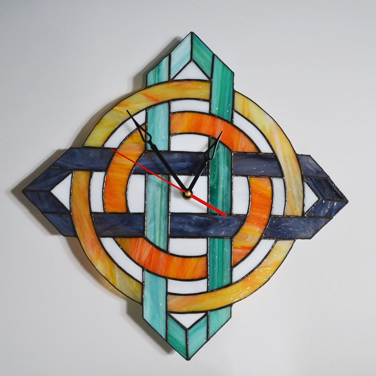 Large Colorful Mid Century Modern Stained Glass Wall Clock 17 Inch