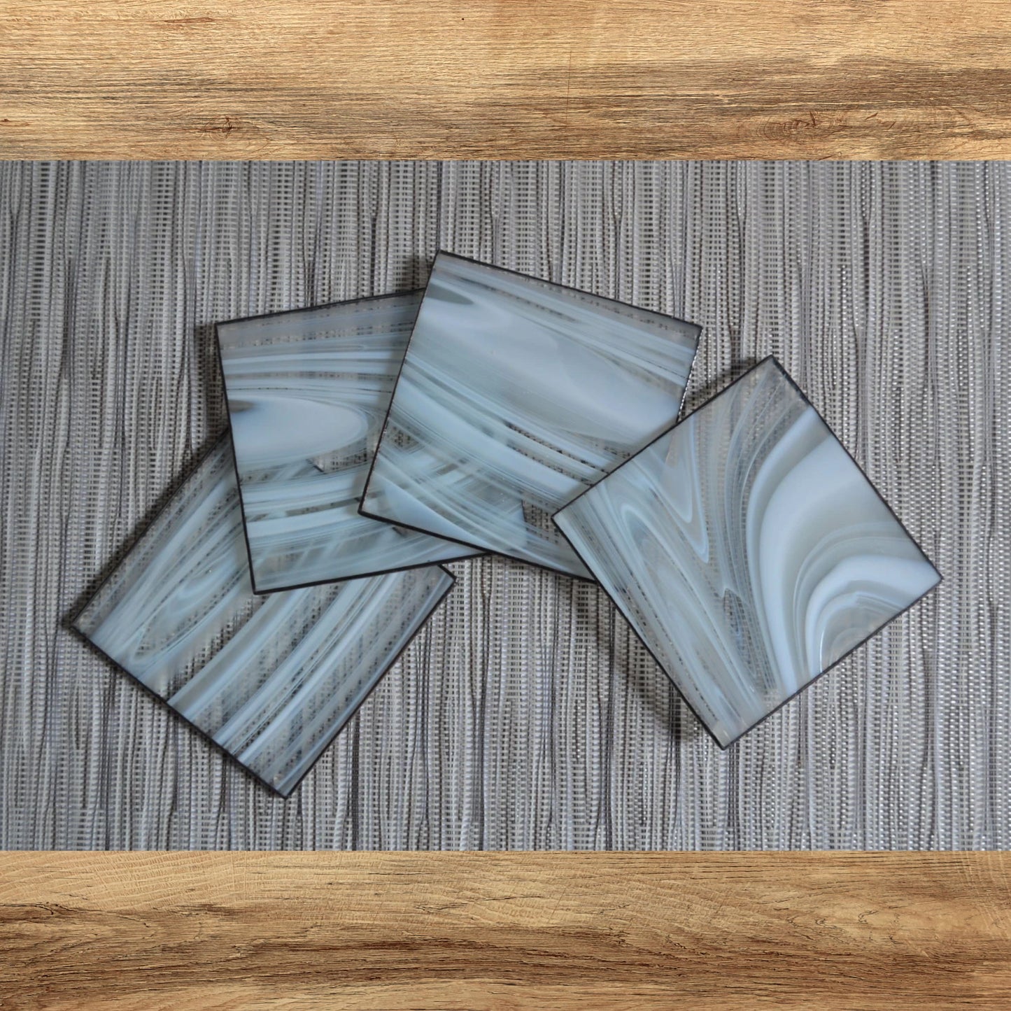 Minimalist Square Stained Glass Coasters Set of 4 White Clear