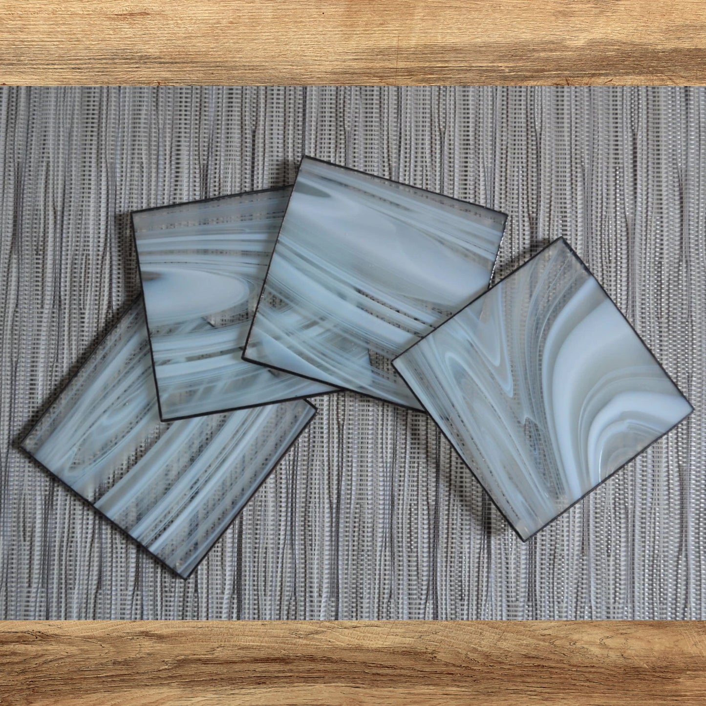 Minimalist Square Stained Glass Coasters Set of 4 White Clear