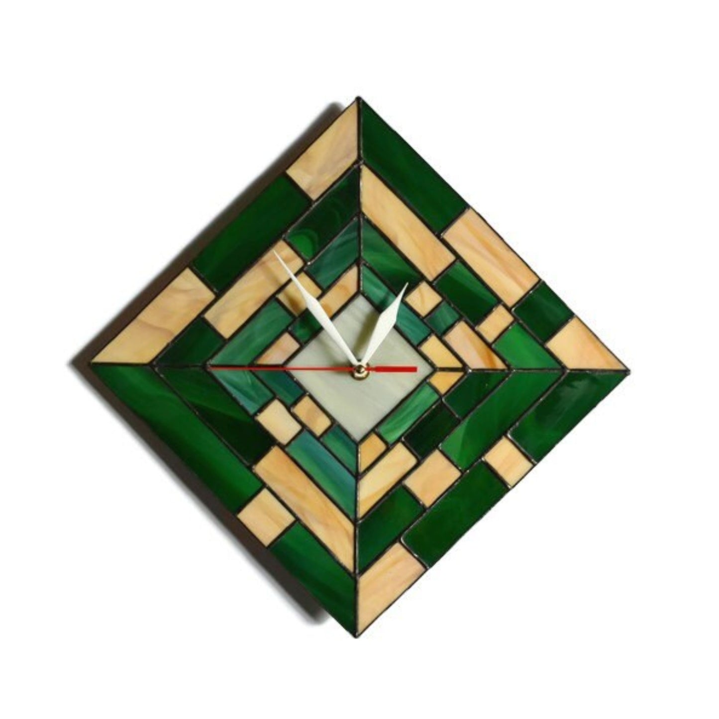 Large Modern Stained Glass Wall Clock Green Brown 14 Inch