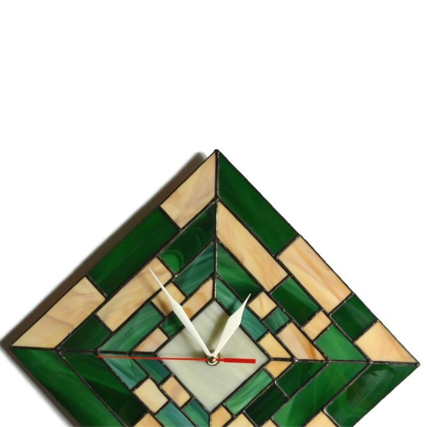 Large Modern Stained Glass Wall Clock Green Brown 14 Inch