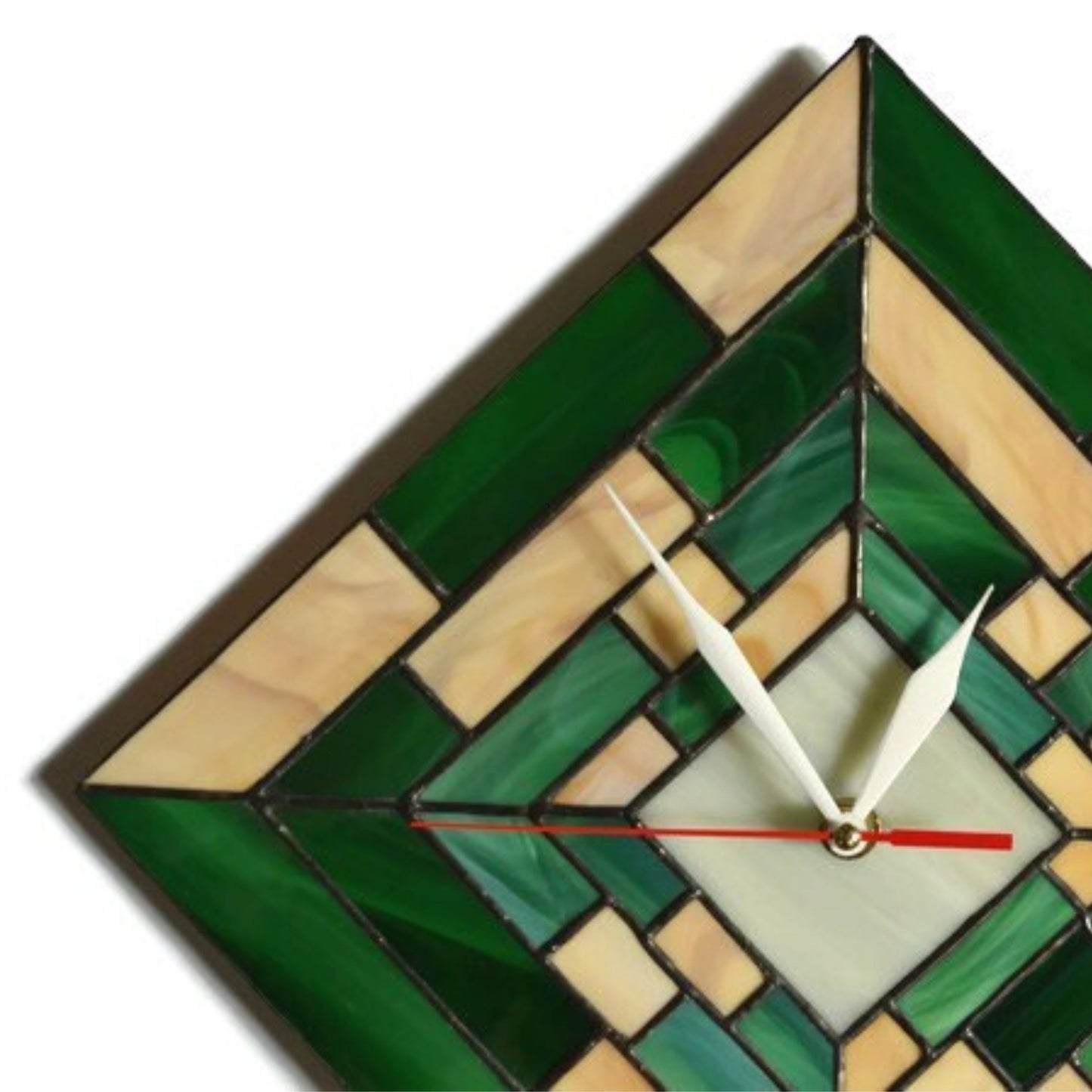 Large Modern Stained Glass Wall Clock Green Brown 14 Inch