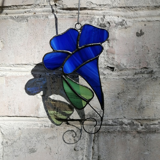 Blue Morning Glory Stained Glass Flower Suncatcher