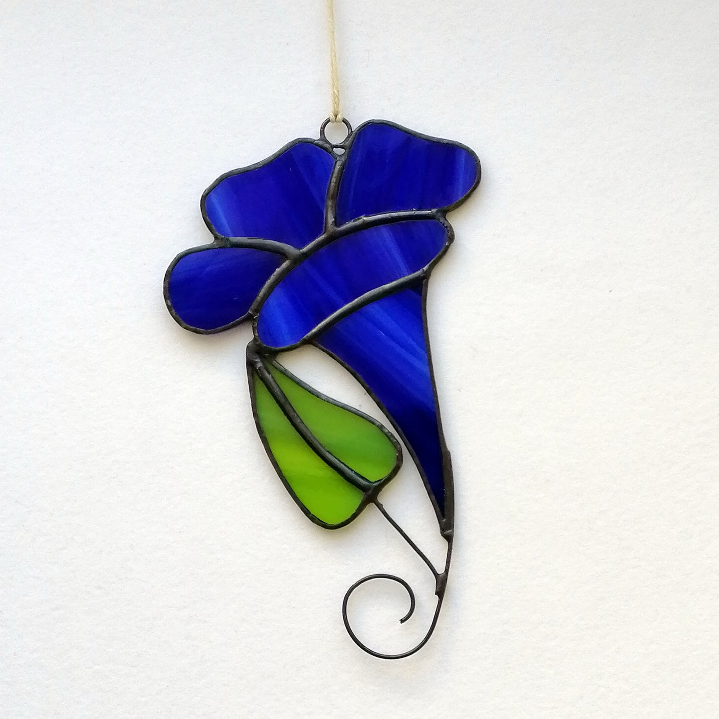 Blue Morning Glory Stained Glass Flower Suncatcher